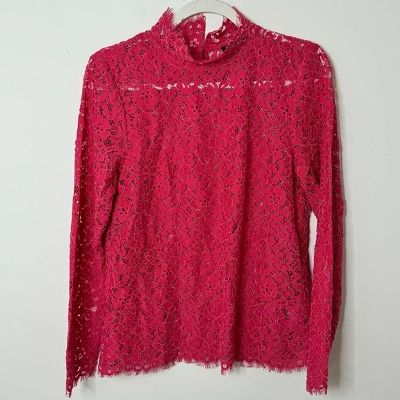 J. Crew Scalloped Lace Mockneck Top Dragon Fruit Pink Size 2 - Picture 9 of 9